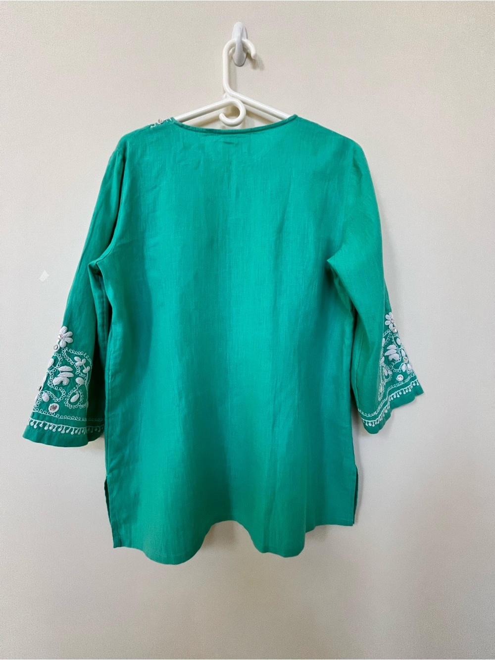 100% Luxury Linen by Charter Club ~ Embroidered Tunic - Aqua ~ Size: Large - Picture 7 of 7